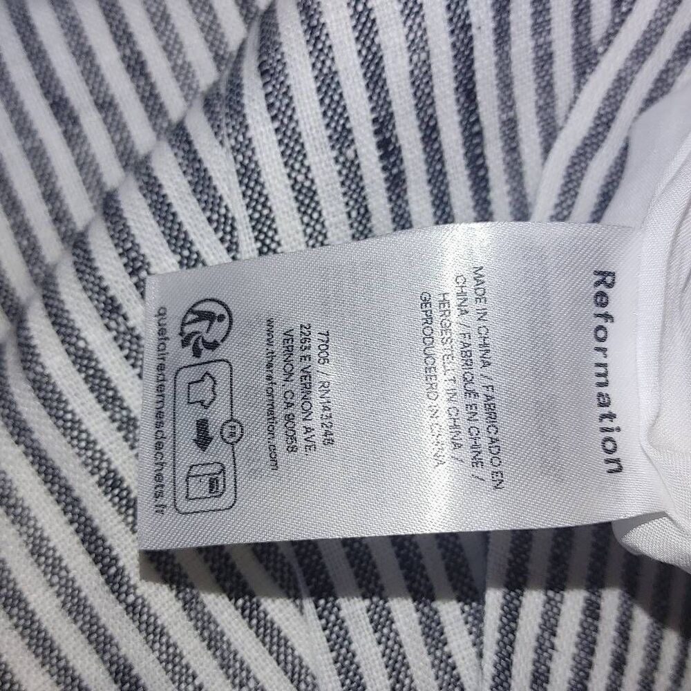 Reformation Women's Striped Sleeveless Leila Linen Romper Blue White Sz 10 - Picture 8 of 11